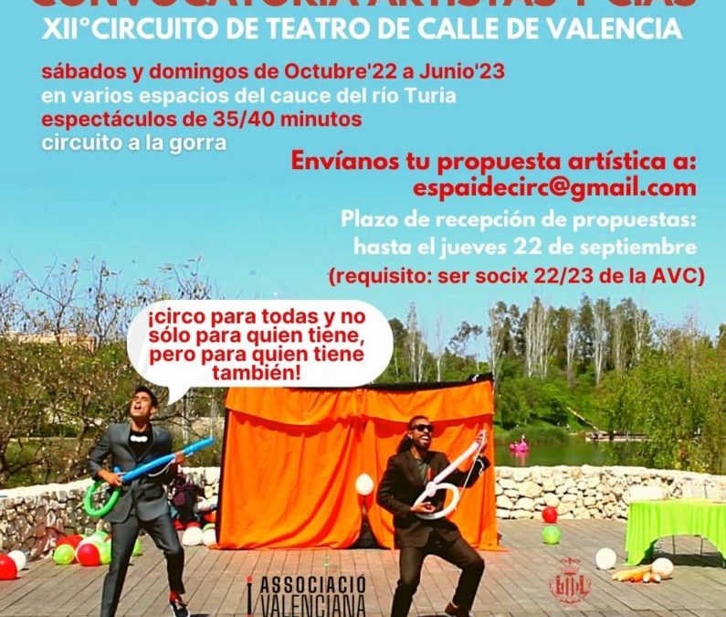 CONVOCATORIA A ARTISTAS Y CÍAS: XIIº Circuito de Teatro de Calle de la Ciudad de Valencia